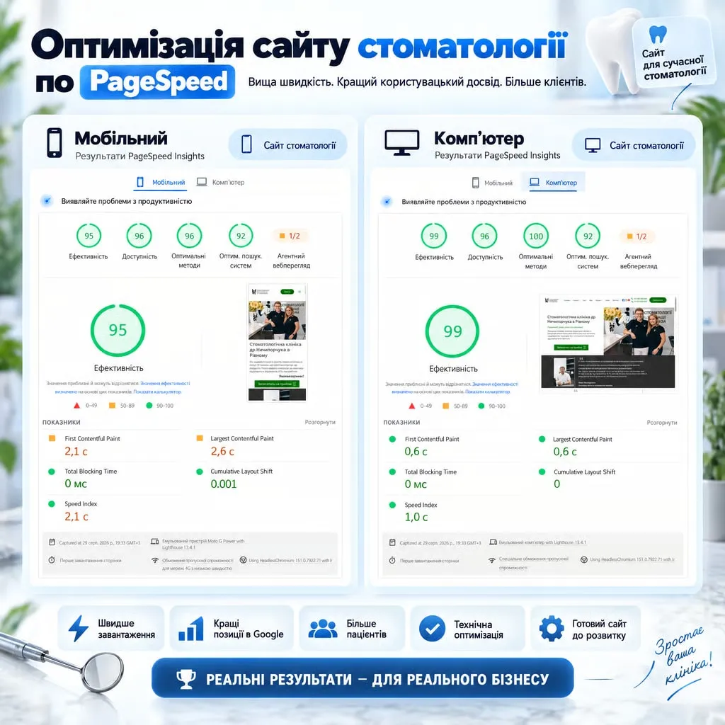 Оптимізація швидкості сайту стоматології