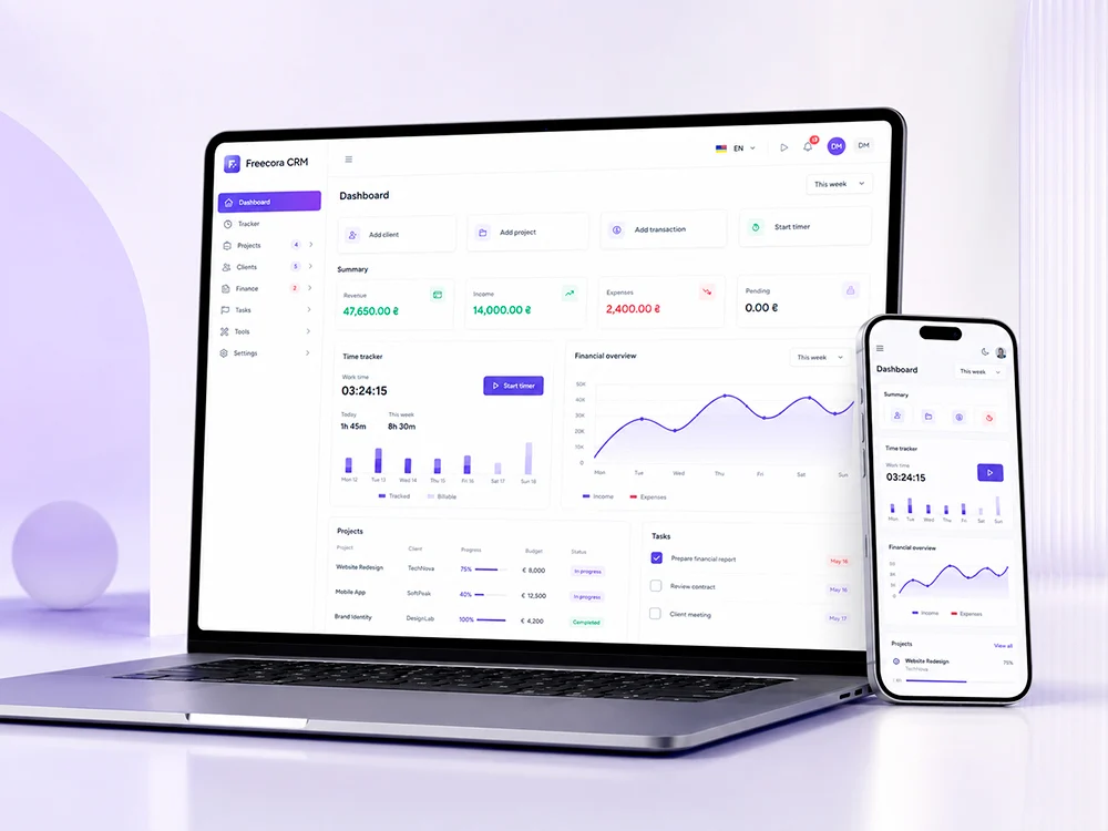 Freecora CRM — SaaS-система для керування проєктами та фінансами